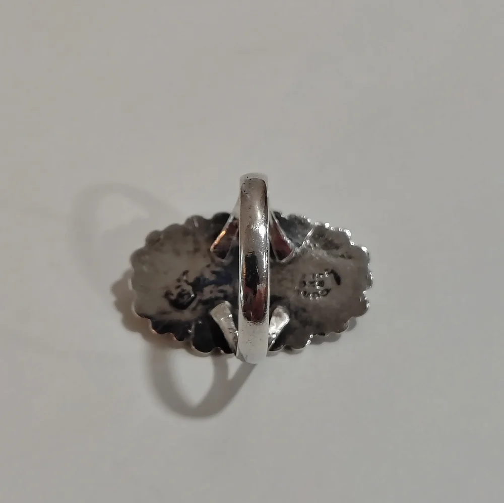 Sterling Silver‎ 925 Mexico Black Onyx Statement Ring Boho Gothic 7.5 Vintage